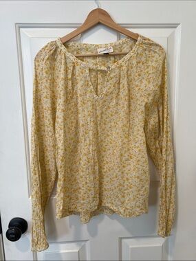 Universal Thread Cream and Yellow Floral Peasant Prairie Cottagecore Boho Blouse